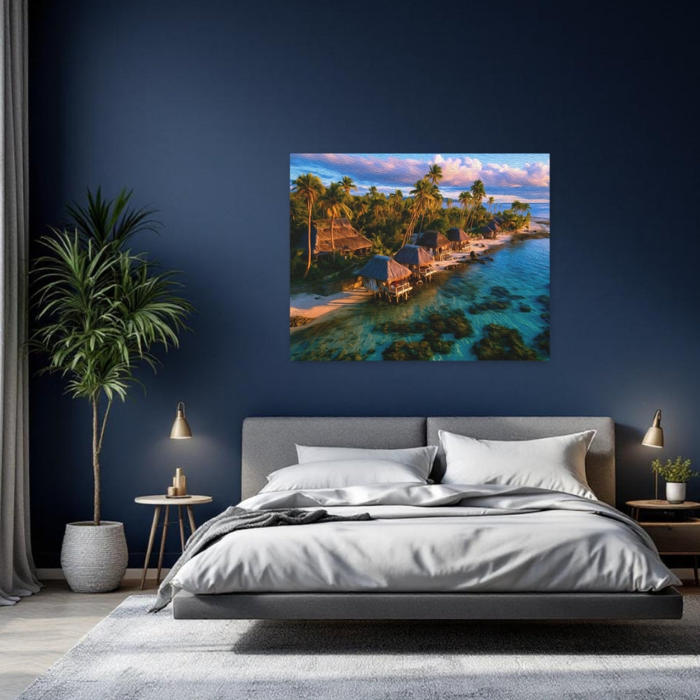 Fiji Islands, Fiji | Tropical Overwater Bungalows Paradise | Original Series Gallery Canvas detail
