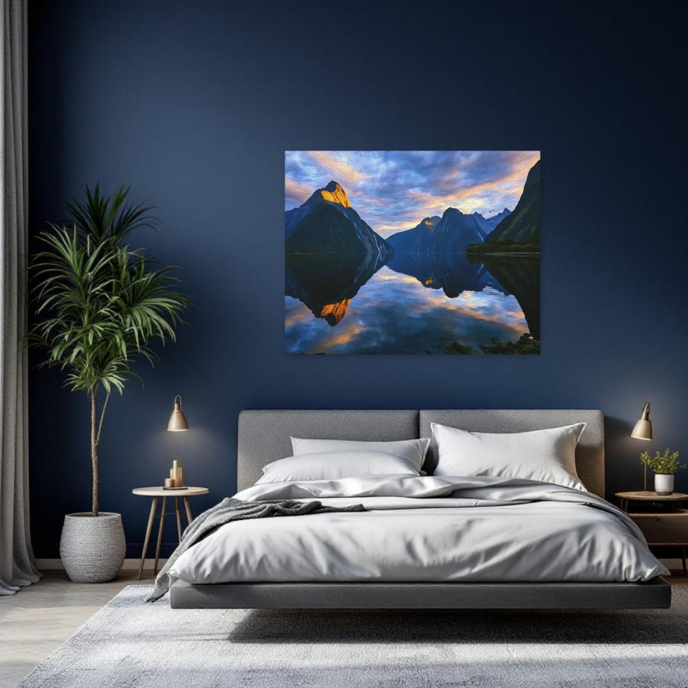 Fiordland National Park, New Zealand | Milford Sound Fjord Reflection | Original Series Gallery Canvas detail