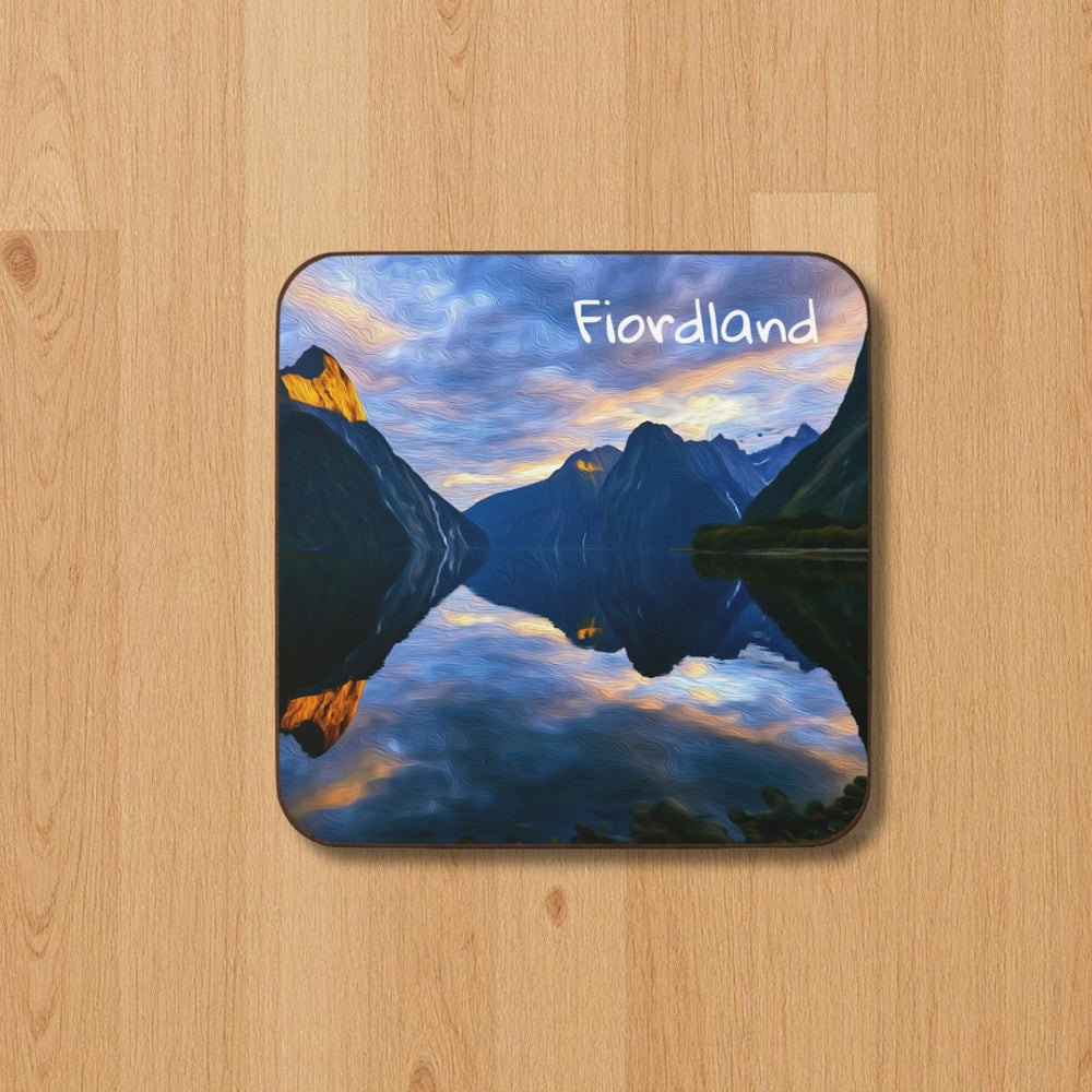 Fiordland National Park, New Zealand | Milford Sound Fjord Reflection | Original Series Hardboard Coaster