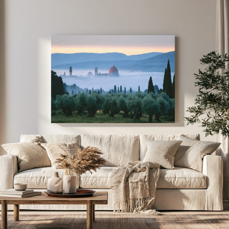 Florence Cathedral Dome Misty Dawn in a room — Florence, Italy
