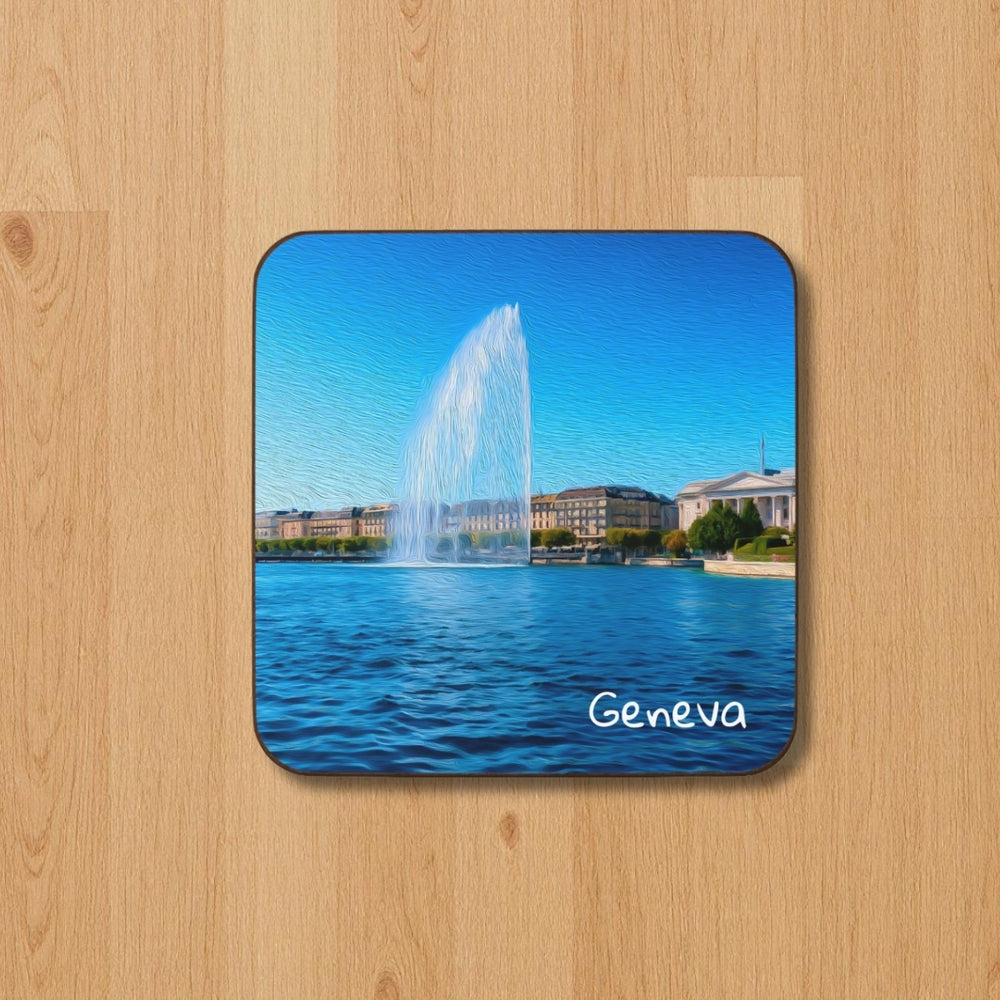 Geneva, Switzerland | Jet d'Eau Lake Geneva | Original Series Hardboard Coaster