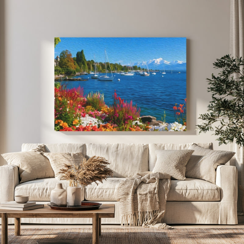 Lake Geneva Harbor Sailboats — Geneva, Switzerland, view 1
