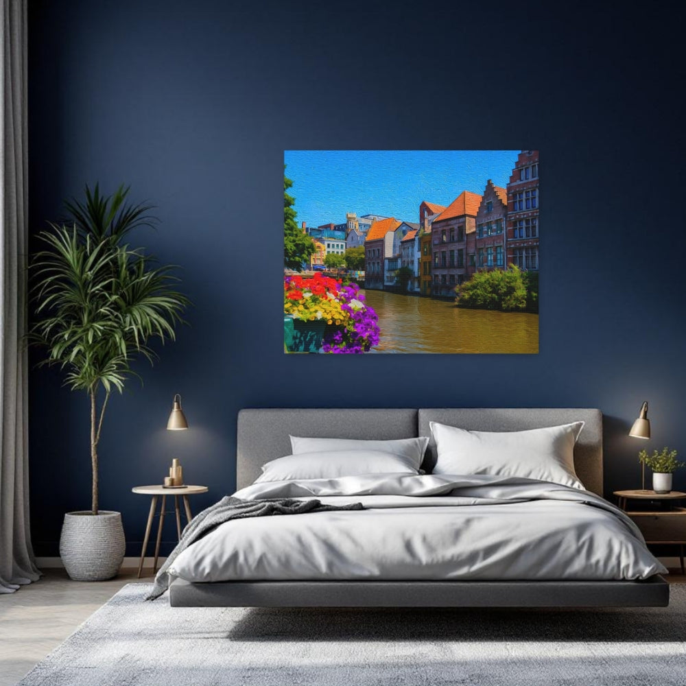 Ghent, Belgium | Canal Waterway Old Town | Original Series Gallery Canvas detail