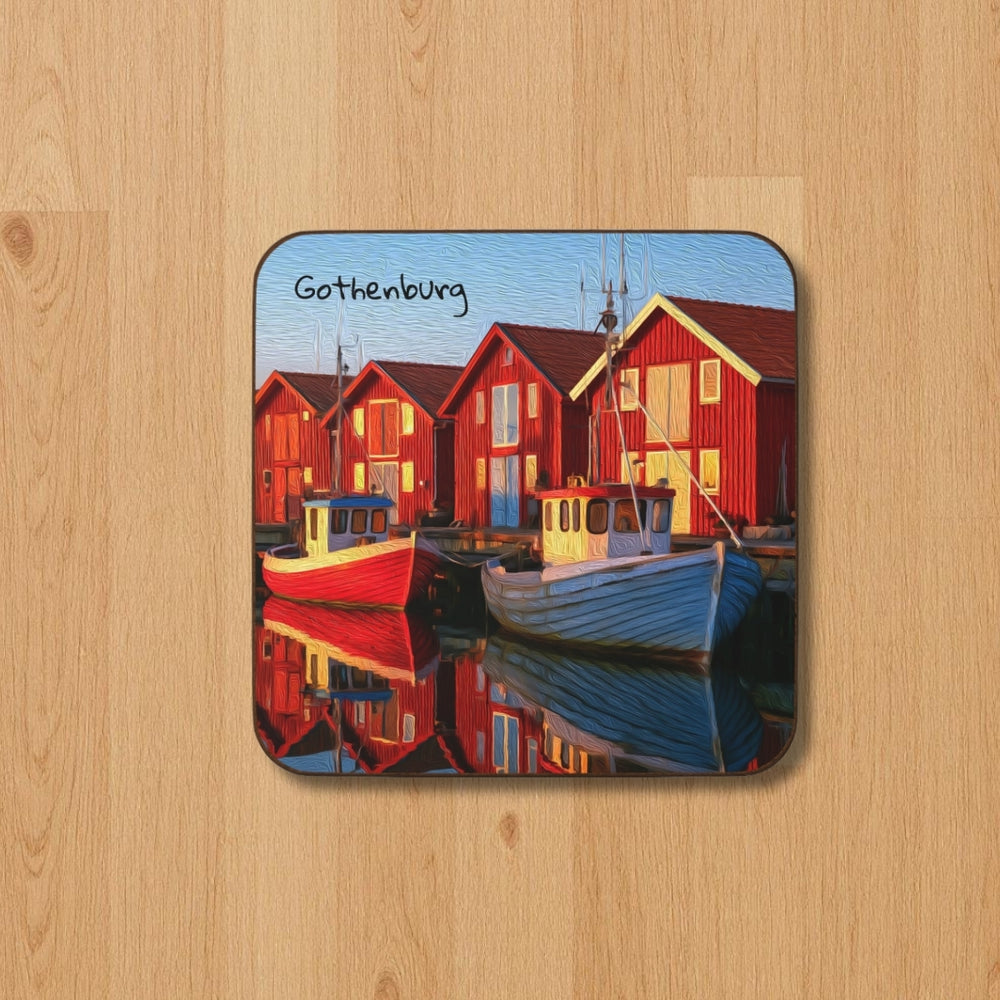 Gothenburg, Sweden | Fishing Village Harbor Boats | Original Series Hardboard Coaster