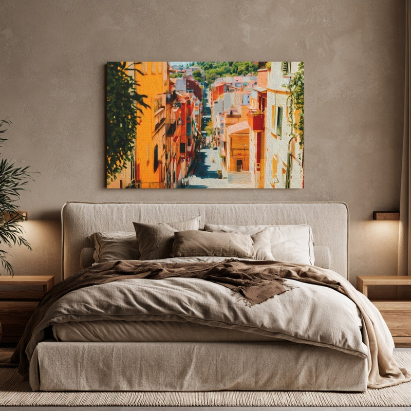 Colorful Hillside Village Street — Gracia, Barcelona, view 6