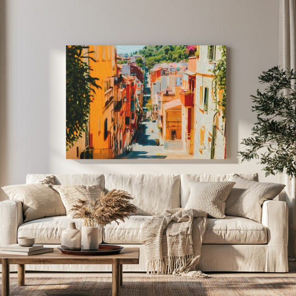 Gracia, Barcelona | Colorful Hillside Village Street | Original Series Gallery Canvas