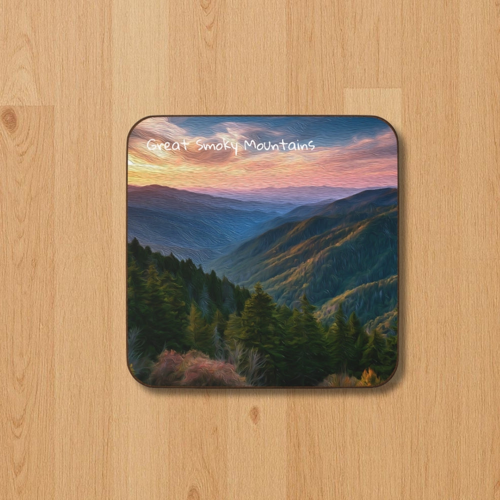 Great Smoky Mountains, Tennessee | Smoky Mountains Sunset Vista | Original Series Hardboard Coaster