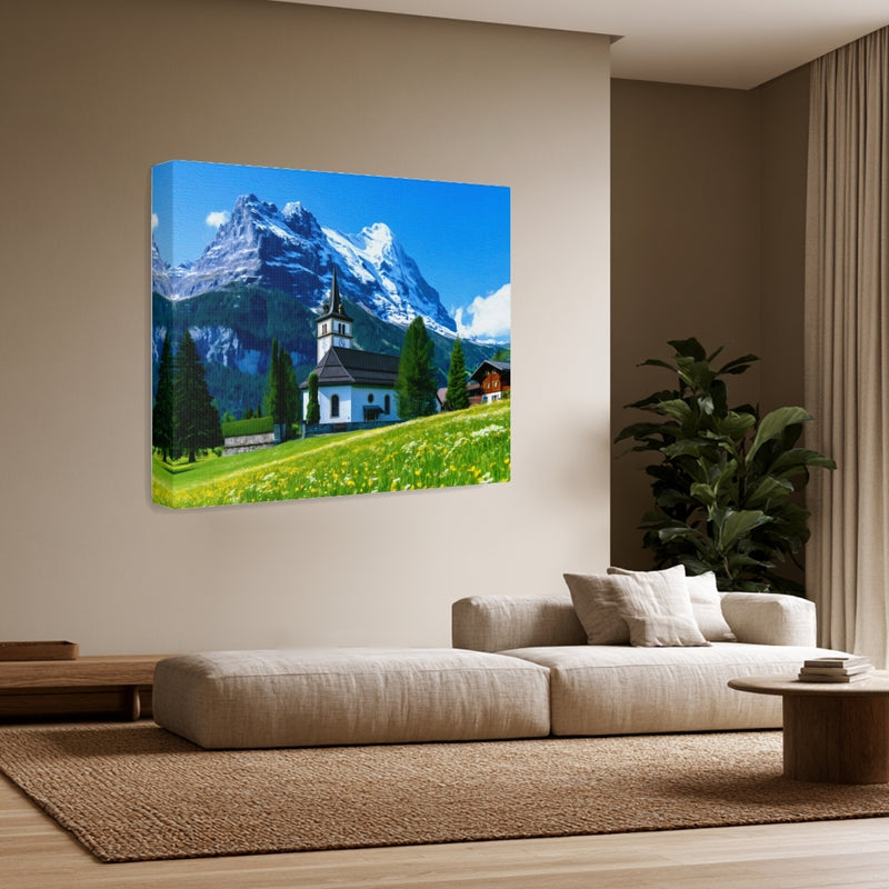 Grindelwald Village Church Alpine Meadow — Grindelwald, Switzerland, view 3