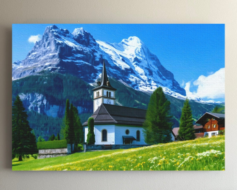 Grindelwald Village Church Alpine Meadow — Grindelwald, Switzerland