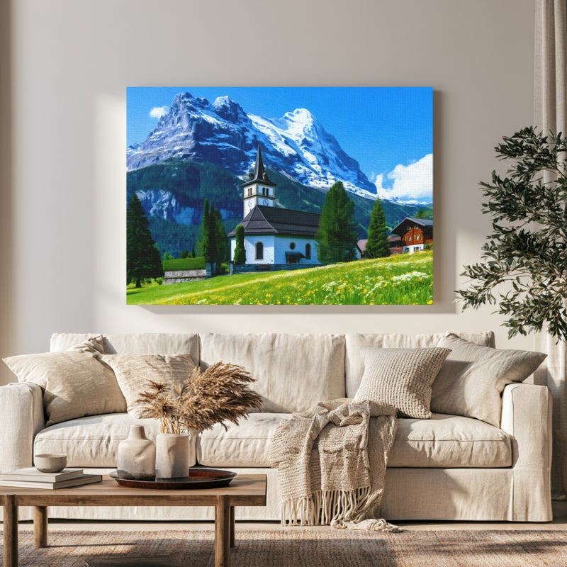 Grindelwald Village Church Alpine Meadow — Grindelwald, Switzerland, view 1
