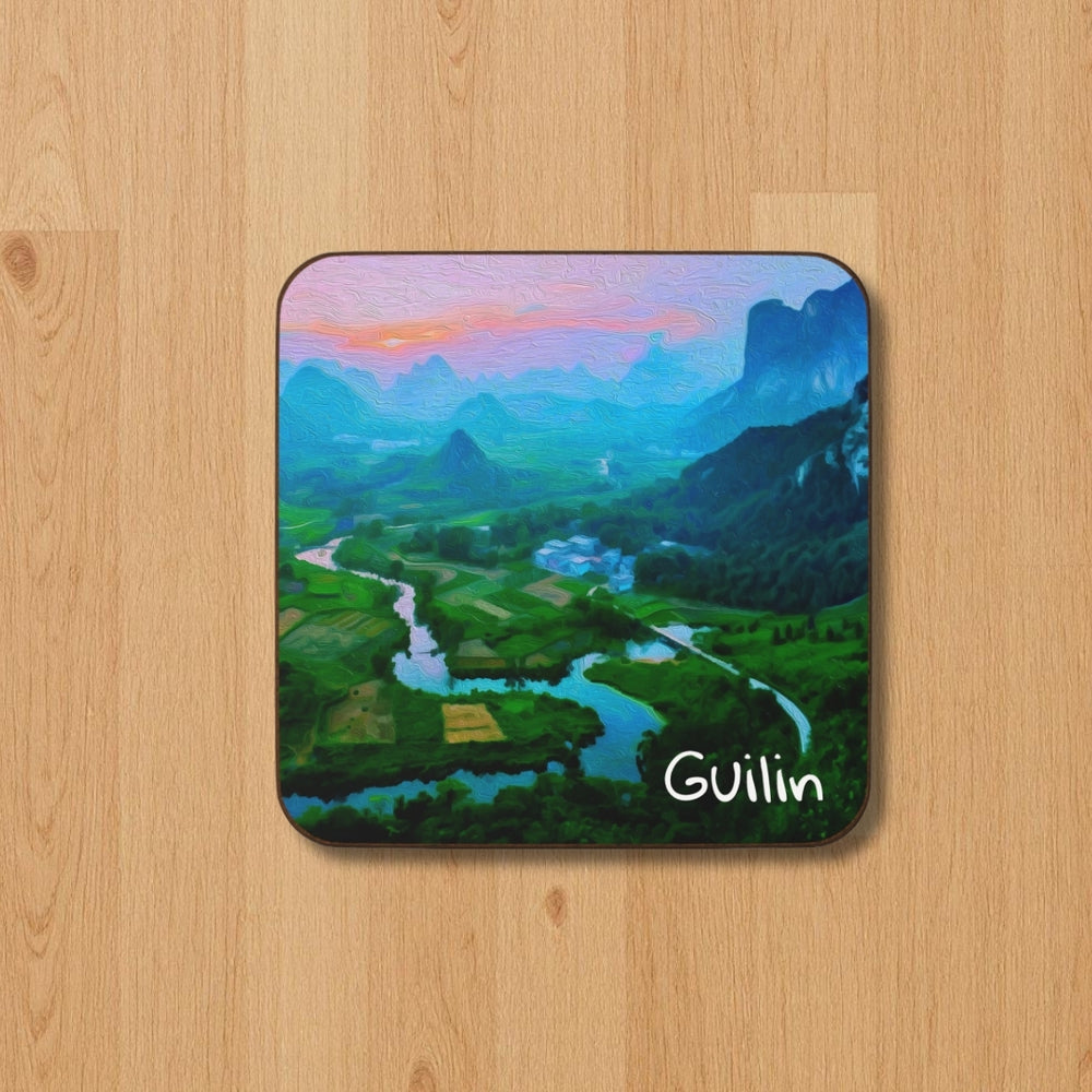 Guilin, China | Karst Valley River Sunset | Original Series Hardboard Coaster