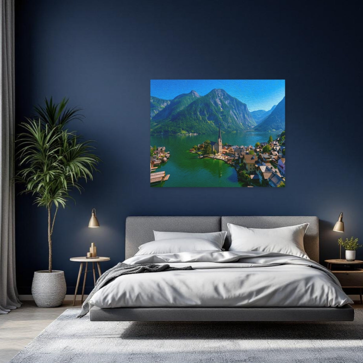 Hallstatt, Austria | Hallstatt Lake Village Church | Original Series Gallery Canvas detail