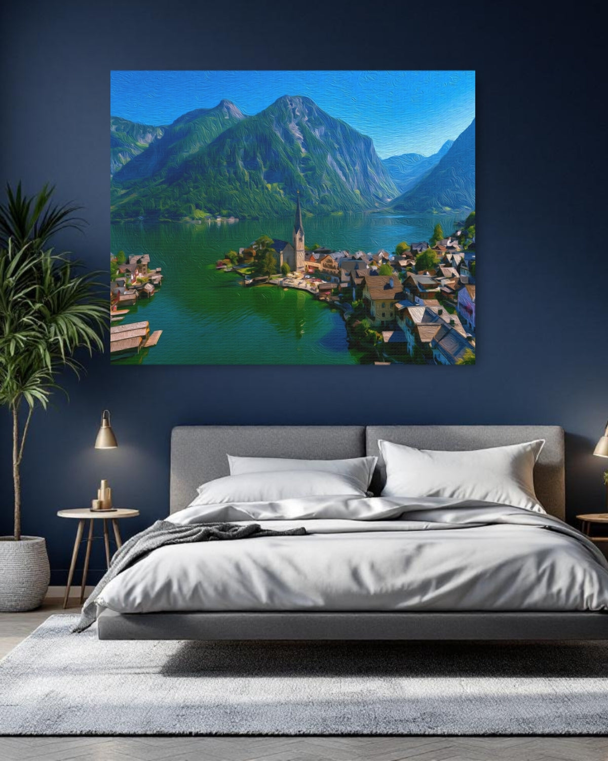 Hallstatt, Austria | Hallstatt Lake Village Church | Original Series Gallery Canvas detail