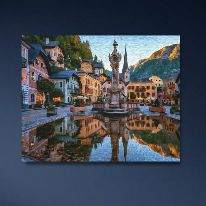 Hallstatt, Austria | Hallstatt Market Square Trinity Column | Original Series Gallery Canvas