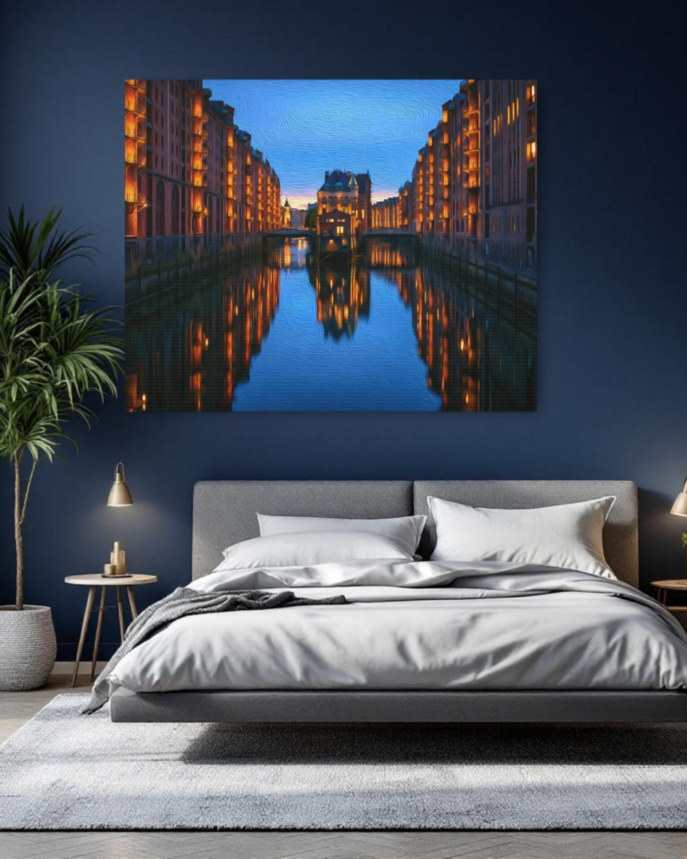Hamburg, Germany | Speicherstadt Canal at Dusk | Original Series Gallery Canvas detail