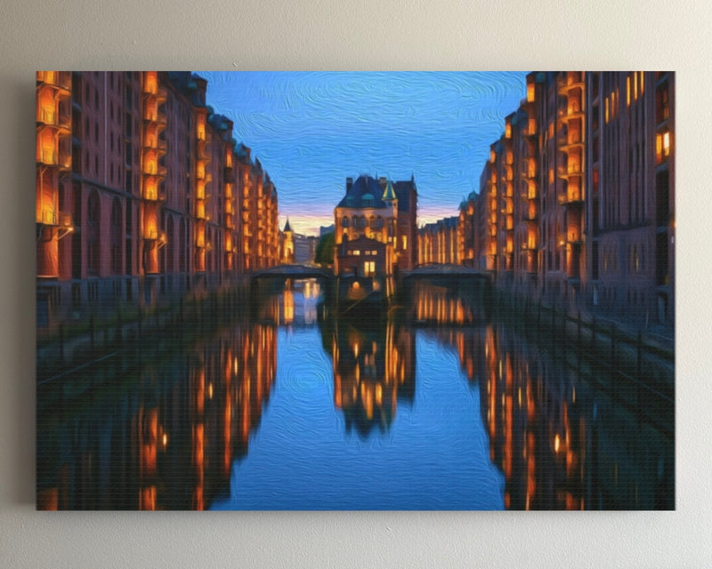 Speicherstadt Canal at Dusk — Hamburg, Germany