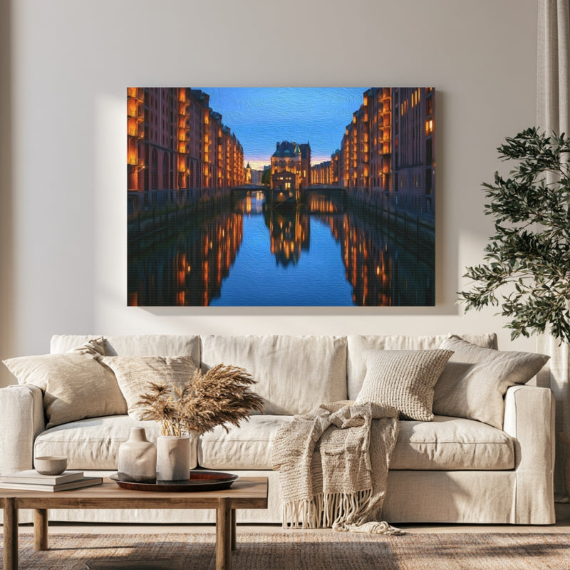 Speicherstadt Canal at Dusk — Hamburg, Germany, view 1
