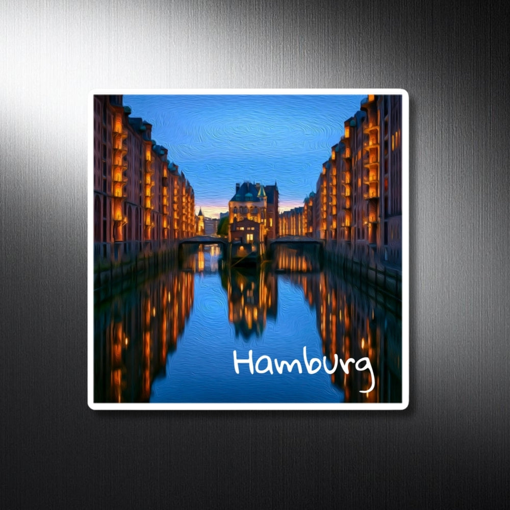 Hamburg, Germany | Speicherstadt Canal at Dusk | Original Series Decorative Magnet