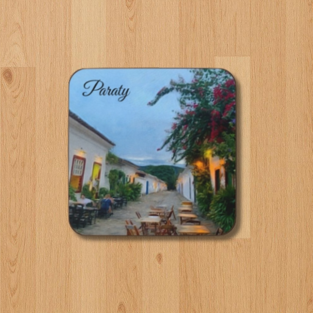 Paraty, Brazil | Digital Watercolor Hardboard Coaster