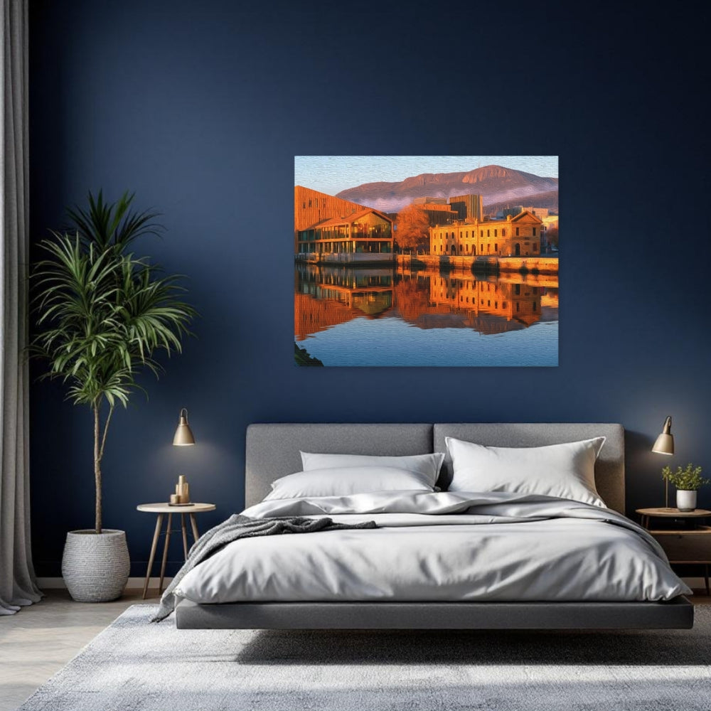 Hobart, Australia | Hobart Waterfront Golden Reflection | Original Series Gallery Canvas detail