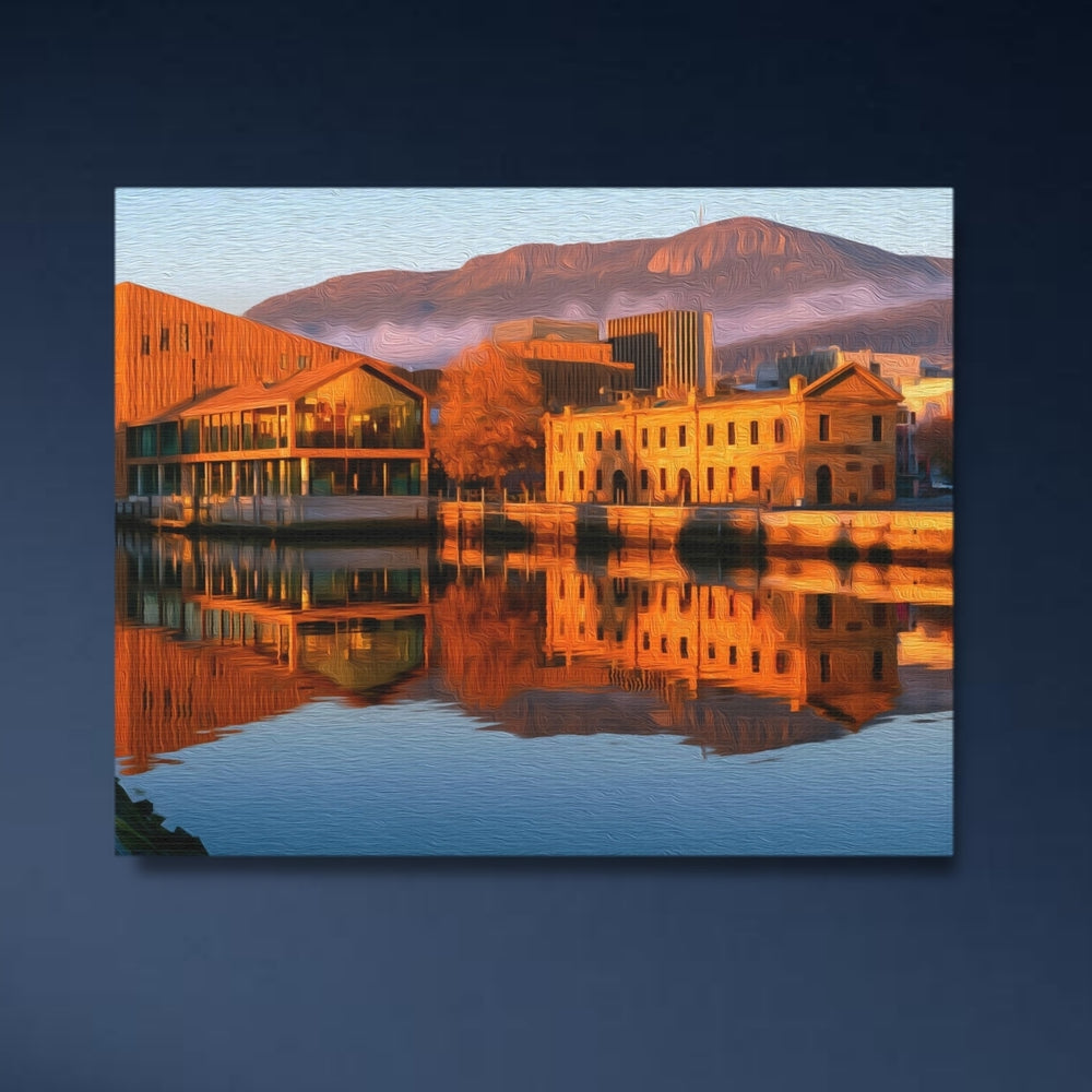 Hobart, Australia | Hobart Waterfront Golden Reflection | Original Series Gallery Canvas detail