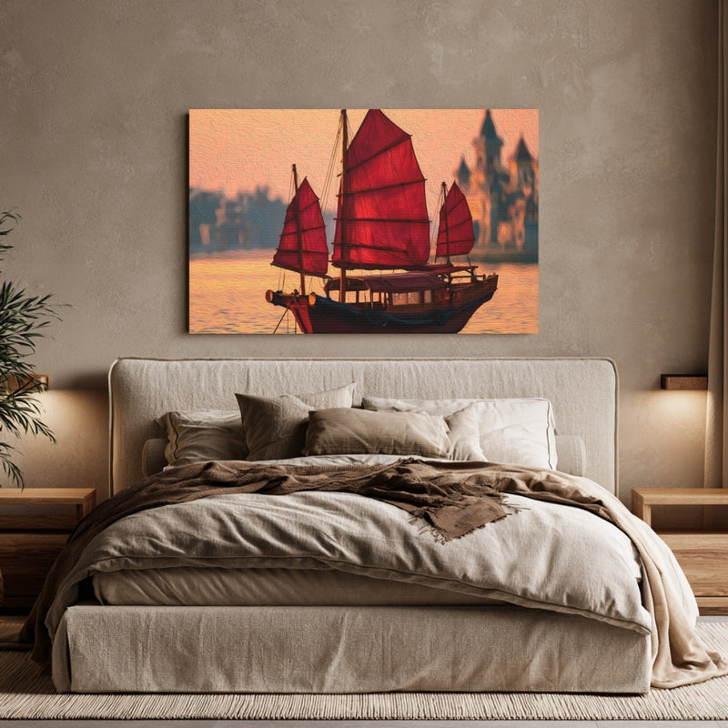 Hong Kong, China | Hong Kong Harbor Junk Boat | Original Series Gallery Canvas