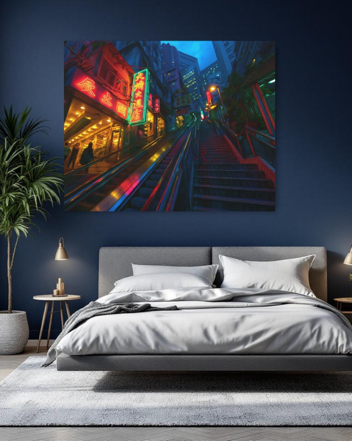 Hong Kong, China | Hong Kong Neon Stairway Night | Original Series Gallery Canvas detail