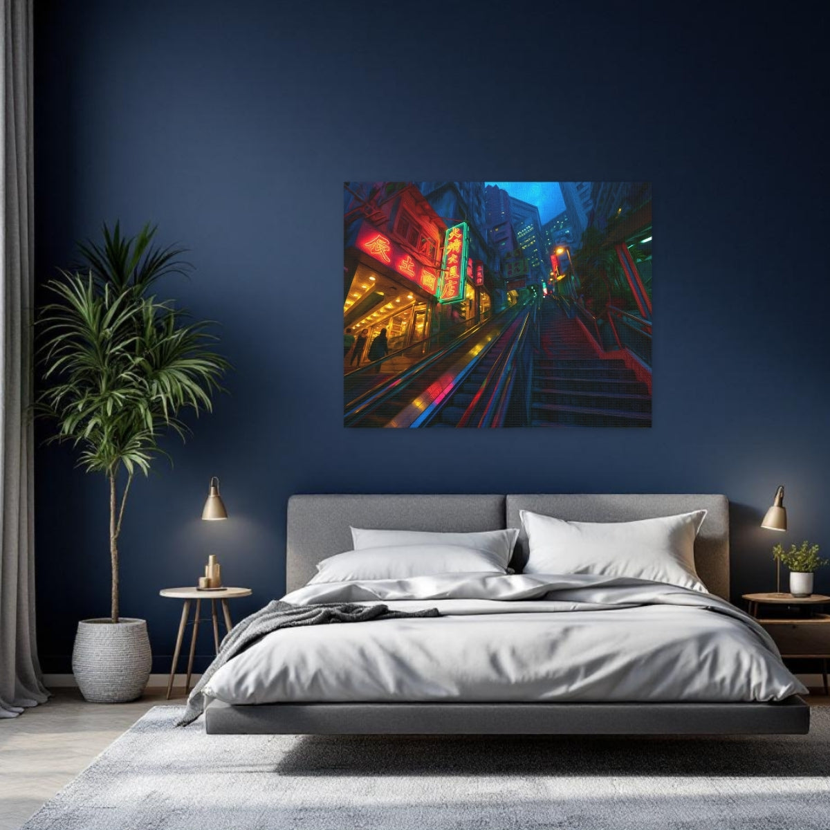 Hong Kong, China | Hong Kong Neon Stairway Night | Original Series Gallery Canvas detail