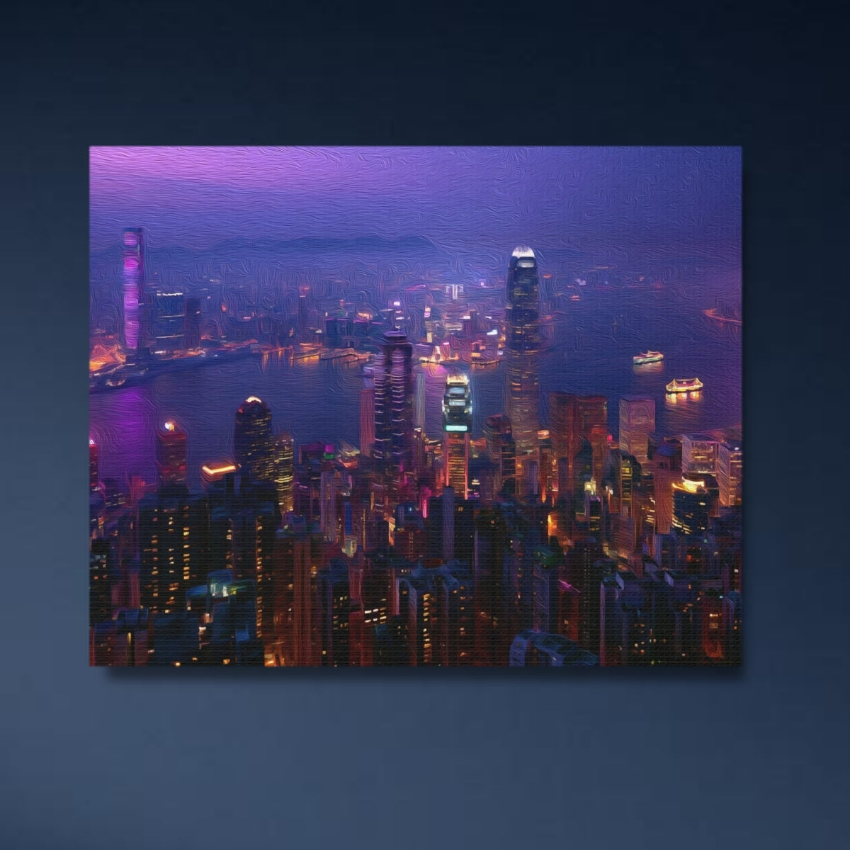 Hong Kong, China | Hong Kong Victoria Harbour Night Skyline | Original Series Gallery Canvas close-up detail