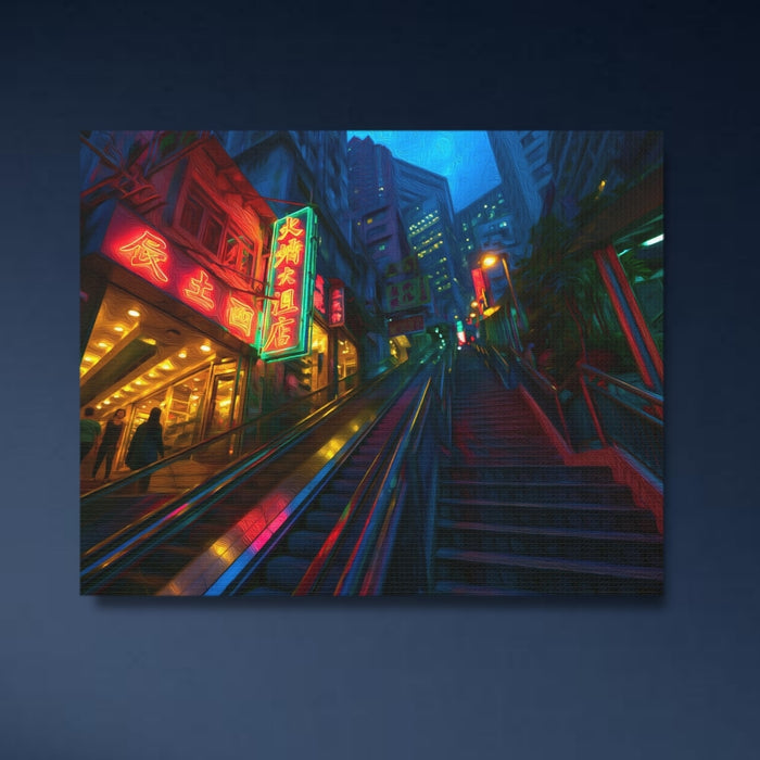 Hong Kong, China | Hong Kong Neon Stairway Night | Original Series Gallery Canvas