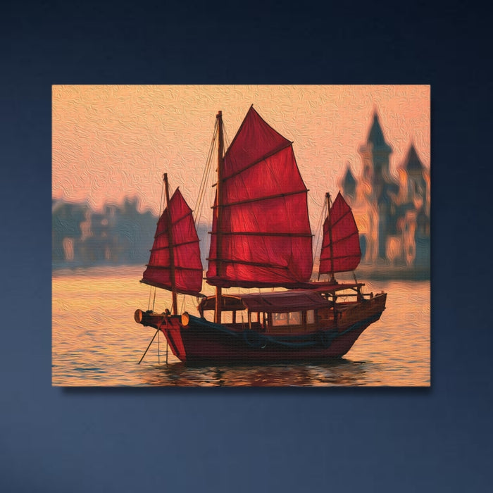 Hong Kong, China | Hong Kong Harbor Junk Boat | Original Series Gallery Canvas