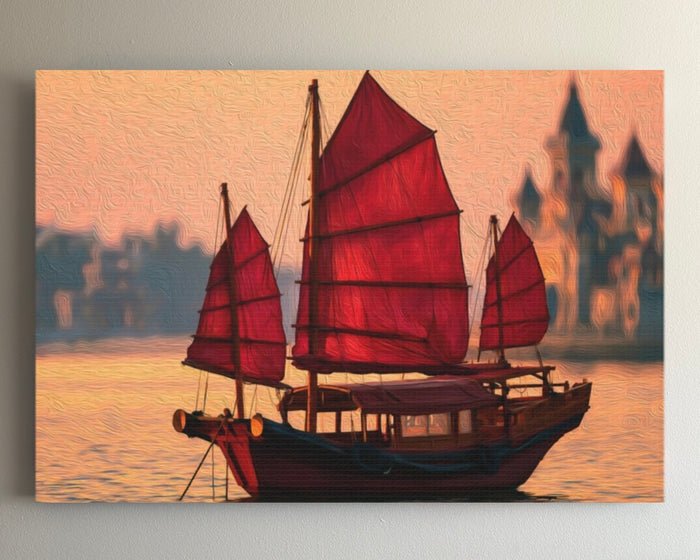Hong Kong Harbor Junk Boat &mdash; Hong Kong watercolour canvas