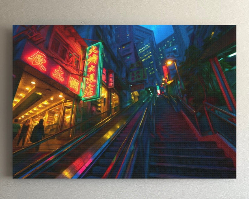 Hong Kong, China | Hong Kong Neon Stairway Night | Original Series Gallery Canvas