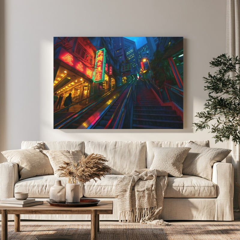 Hong Kong, China | Hong Kong Neon Stairway Night | Original Series Gallery Canvas