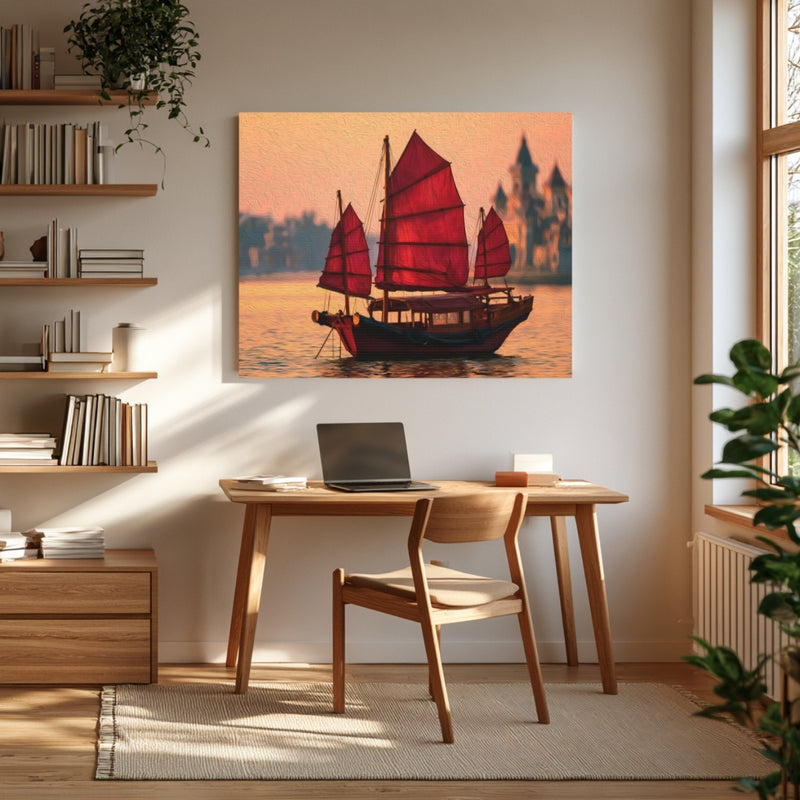 Hong Kong, China | Hong Kong Harbor Junk Boat | Original Series Gallery Canvas