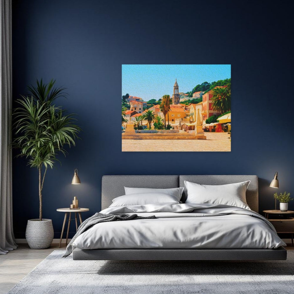 Hvar, Croatia | Hvar Harbor Promenade | Original Series Gallery Canvas detail