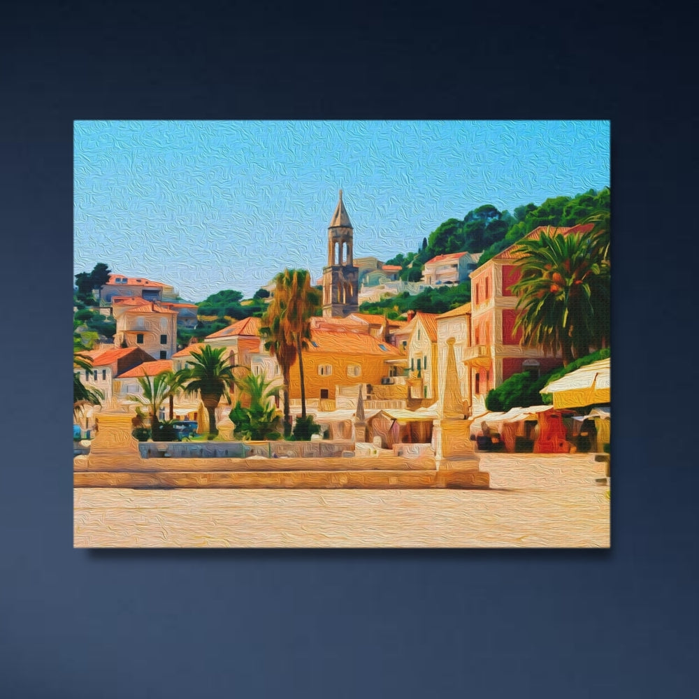 Hvar, Croatia | Hvar Harbor Promenade | Original Series Gallery Canvas detail
