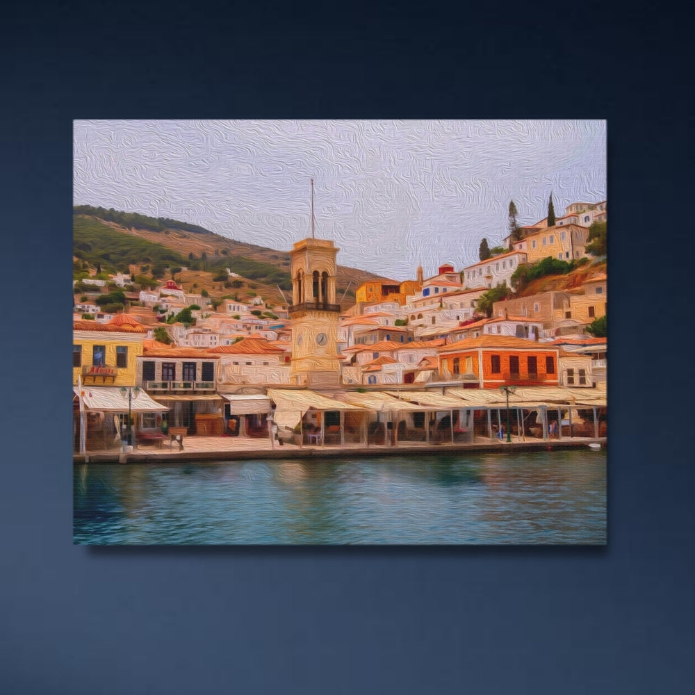 Hydra, Greece | Hydra Harbour Waterfront | Original Series Gallery Canvas detail