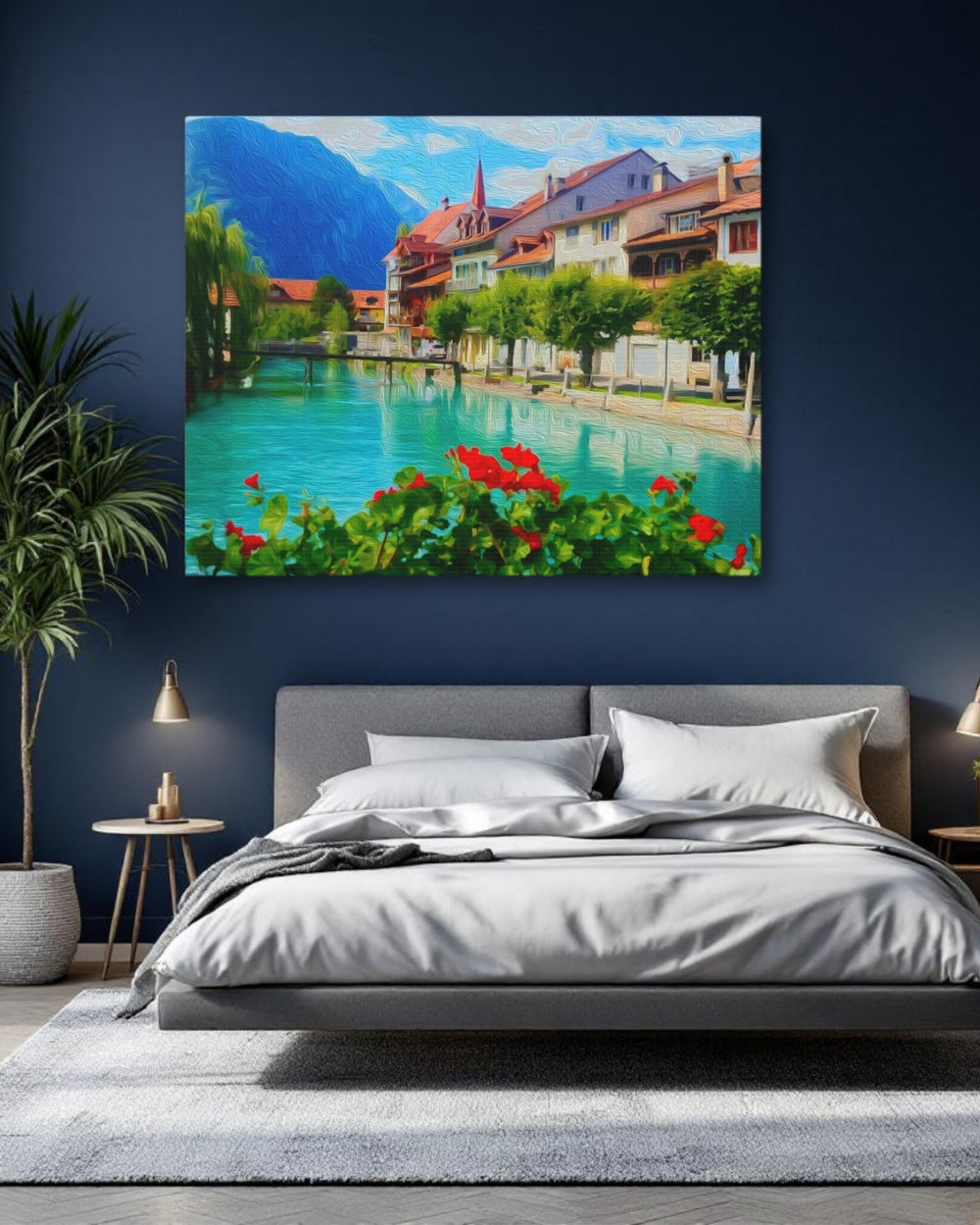 Interlaken, Switzerland | Riverside Town Alpine Vista | Original Series Gallery Canvas detail
