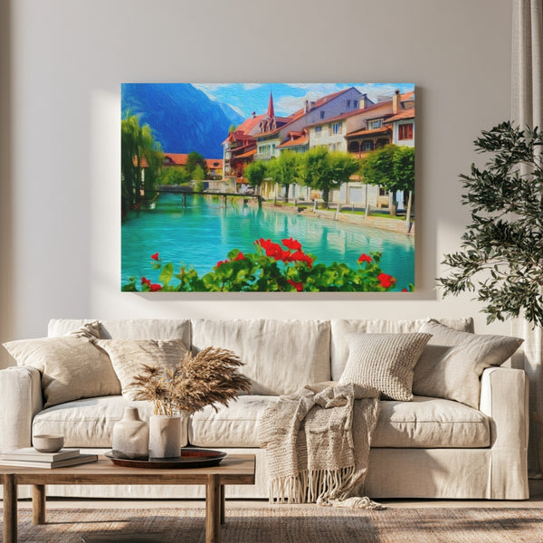 Interlaken, Switzerland | Aare River Unterseen Old Town | Original Series Gallery Canvas
