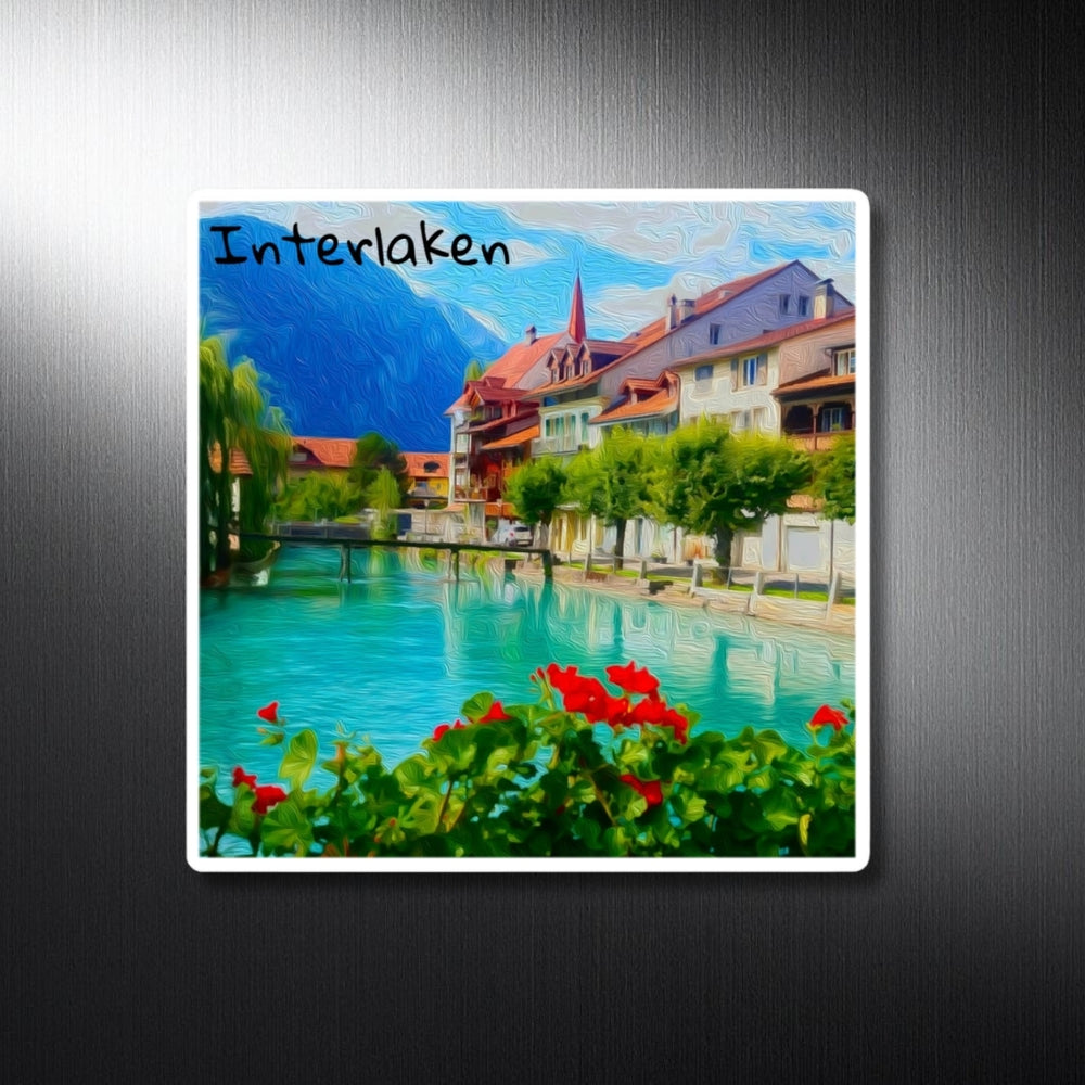 Interlaken, Switzerland | Riverside Town Alpine Vista | Original Series Decorative Magnet