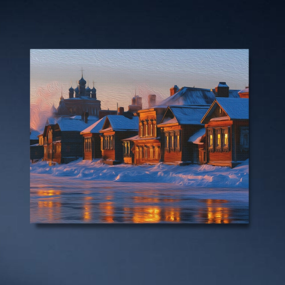 Irkutsk, Russia | Siberian Winter Riverside Village | Original Series Gallery Canvas detail