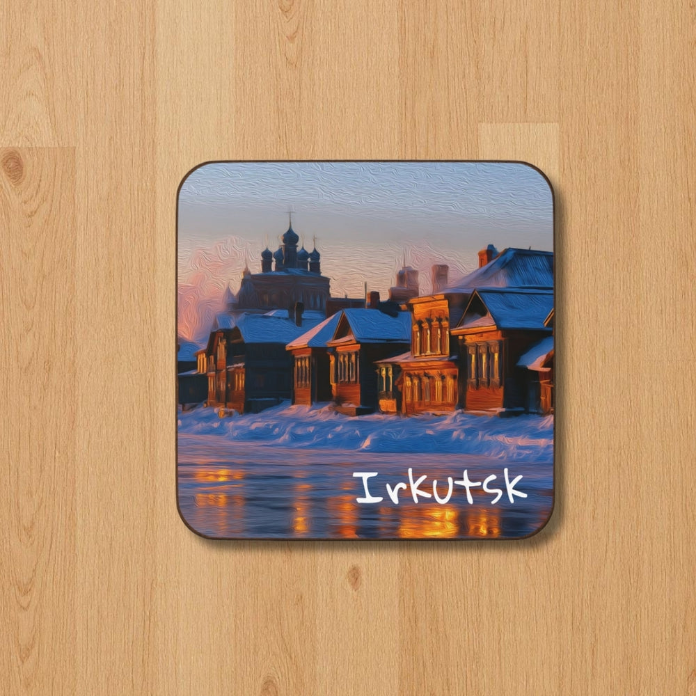 Irkutsk, Russia | Siberian Winter Riverside Village | Original Series Hardboard Coaster