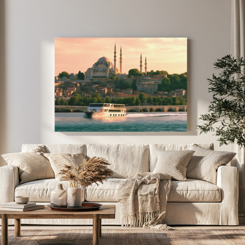 Süleymaniye Mosque Golden Horn in a room — Istanbul, Turkey
