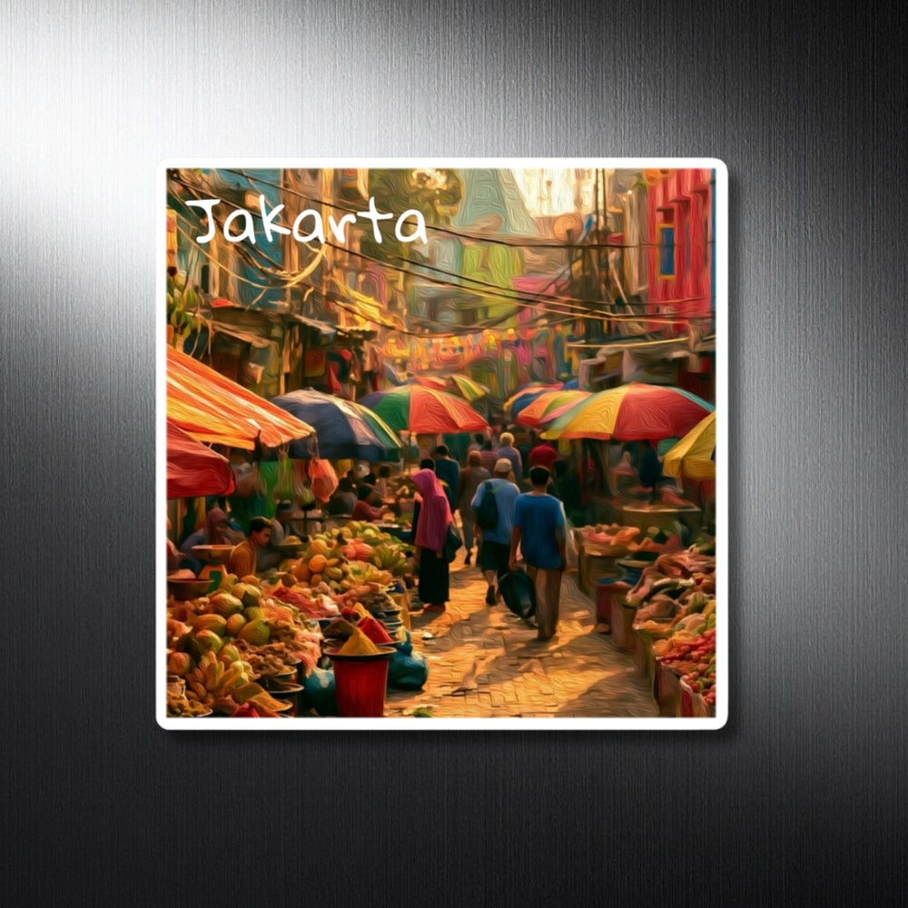 Jakarta, Indonesia | Bustling Street Market Scene | Original Series Decorative Magnet