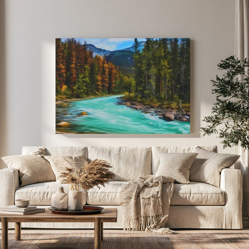 Mountain River Through Forest — Jasper, Alberta, view 1
