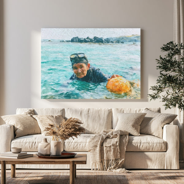 Jeju Island, South Korea | Jeju Haenyeo Diver Emerging Sea | Original Series Gallery Canvas