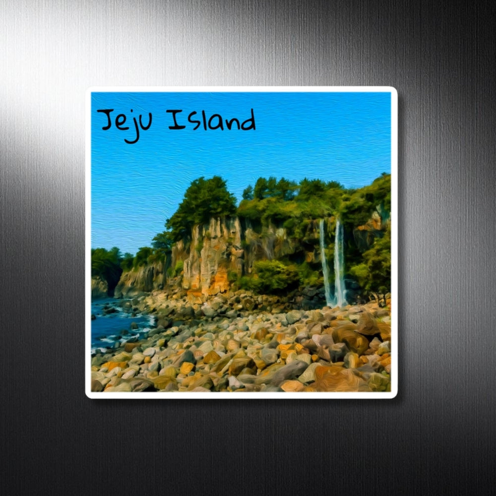 Jeju Island, South Korea | Coastal Cliffs and Waterfall | Original Series Decorative Magnet