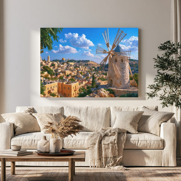 Jerusalem, Israel | Montefiore Windmill Old City | Original Series Gallery Canvas