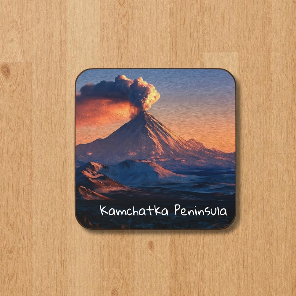 Kamchatka Peninsula, Russia | Volcanic Eruption at Sunset | Original Series Hardboard Coaster